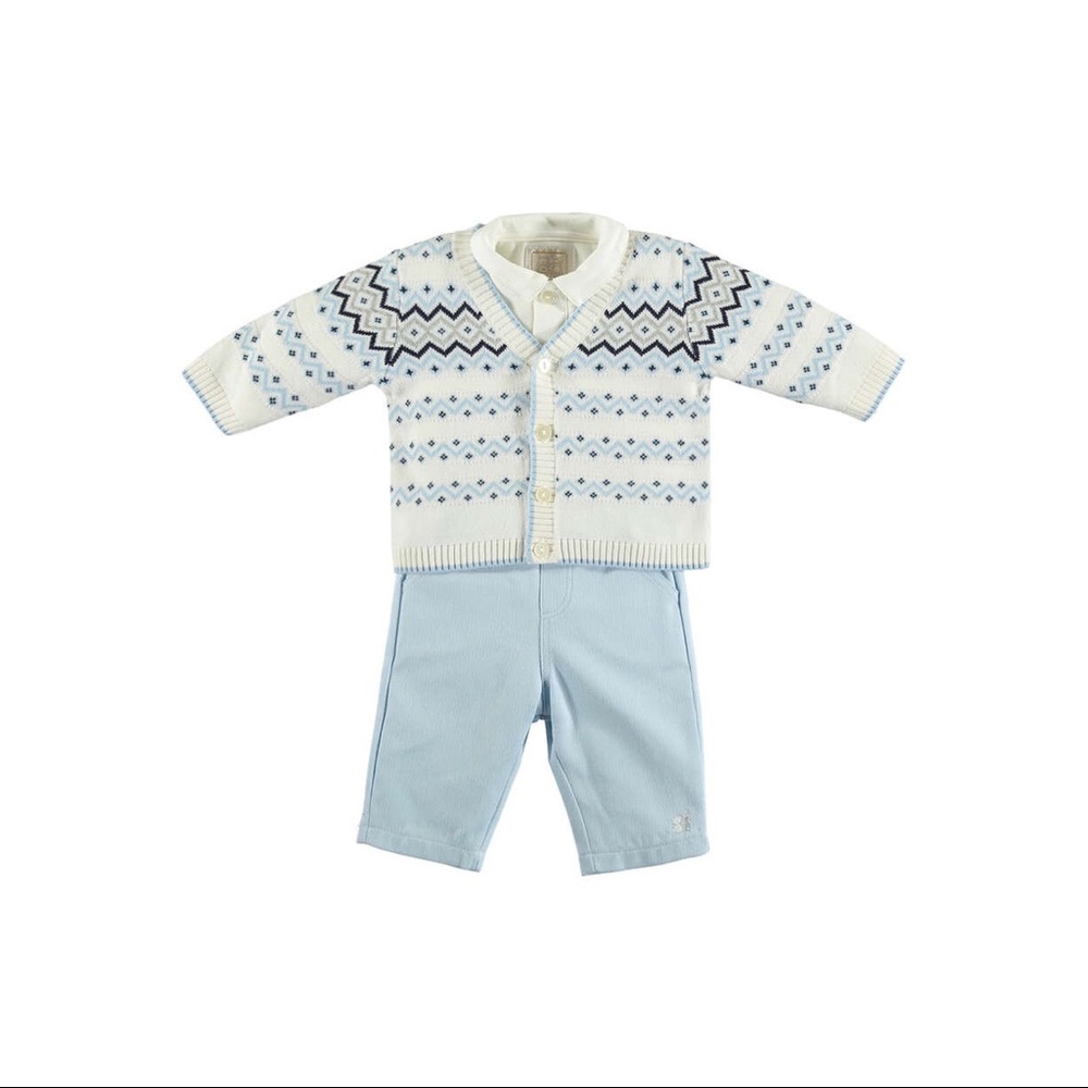 Emile et Rose Fairisle Cardigan Shirt Trouser Set